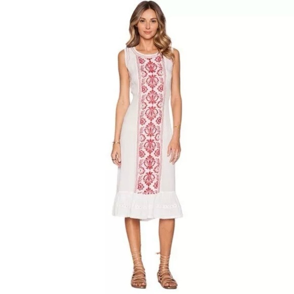 Revolve Tularosa S Kirsten White Embroidered Cotton Cottagecore Boho Midi Dress - Picture 1 of 11